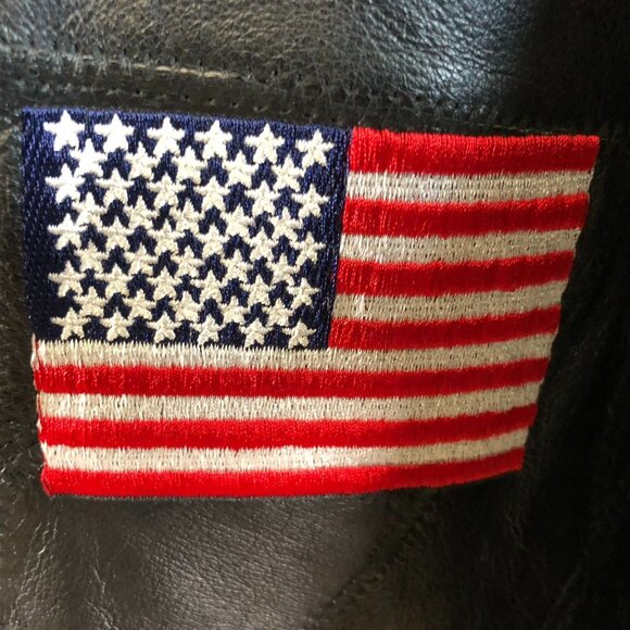 Vintage Men's Leather Jacket Large Patriotic Black Full Zip Collared Biker - Picture 11 of 16